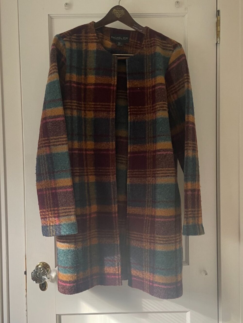 Rachel Zoe Wool Blend Coat Size Large Plaid, lightweight, pockets - Picture 2 of 10